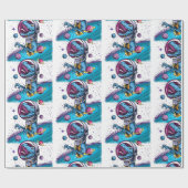 Funny T-Rex Dinosaur im Weltraum Geschenkpapier (Flach)