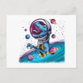 Funny T-Rex Dinosaur im Weltraum Postkarte (Vorderseite)