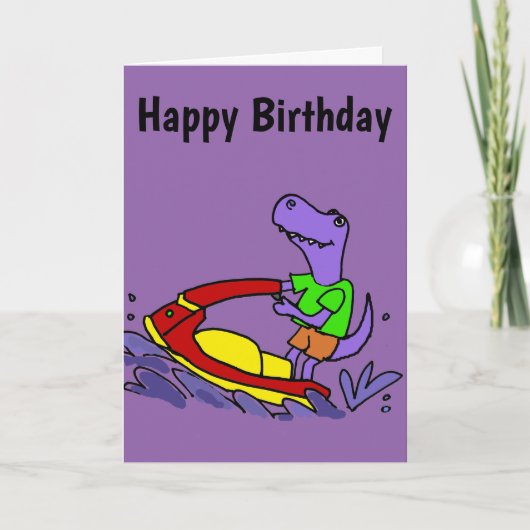 Funny T-rex Dinosaur Jet Skiing Cartoon Karte (Vorderseite)