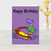 Funny T-rex Dinosaur Jet Skiing Cartoon Karte (Gelbe Blume)