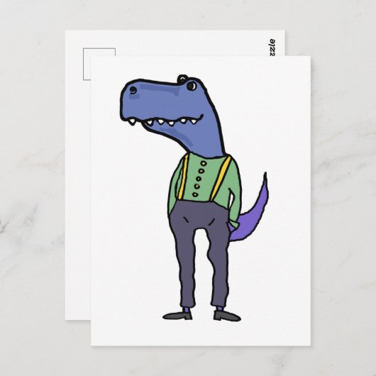 Funny T-rex Dinosaur mit Suspendern Postkarte (Vorne/Hinten)
