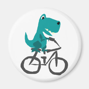 Funny T-rex Dinosaur Reiten Fahrrad Cartoon Magnet
