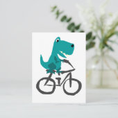 Funny T-rex Dinosaur Reiten Fahrrad Cartoon Postkarte (Stehend Vorderseite)