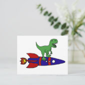Funny T-Rex Dinosaur Reiten Rocketship Cartoon Postkarte (Stehend Vorderseite)
