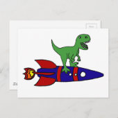 Funny T-Rex Dinosaur Reiten Rocketship Cartoon Postkarte (Vorne/Hinten)