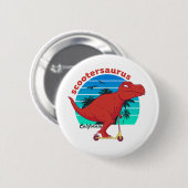 Funny T-Rex Dinosaur Riding Scooter Scootersaurus Button (Vorne & Hinten)