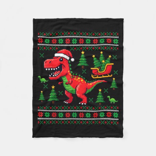 Funny T-rex Dinosaur Ugly Christmas Pajama Xmas Fleecedecke (Vorderseite)