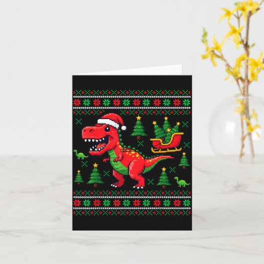 Funny T-rex Dinosaur Ugly Christmas Pajama Xmas  Karte (Gelbe Blume)
