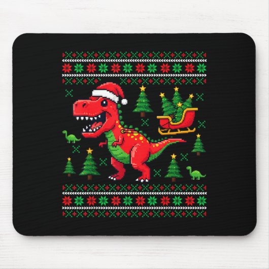 Funny T-rex Dinosaur Ugly Christmas Pajama Xmas Mousepad (Vorne)