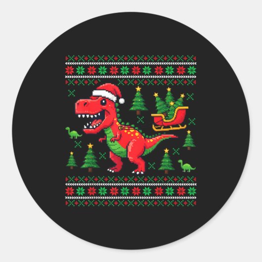 Funny T-rex Dinosaur Ugly Christmas Pajama Xmas  Runder Aufkleber (Vorderseite)