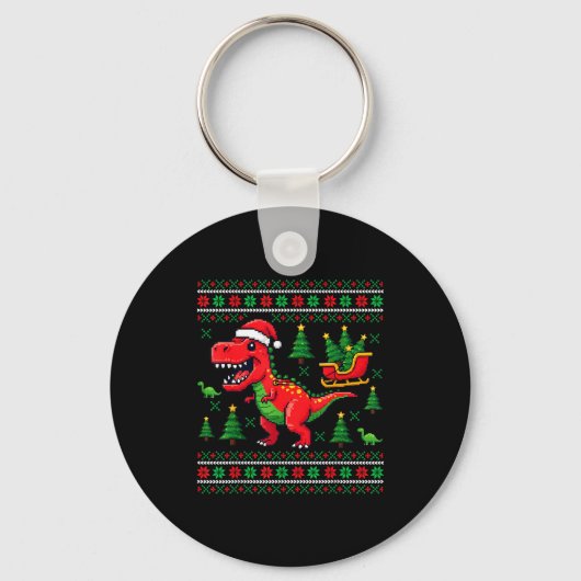 Funny T-rex Dinosaur Ugly Christmas Pajama Xmas Schlüsselanhänger (Vorderseite)