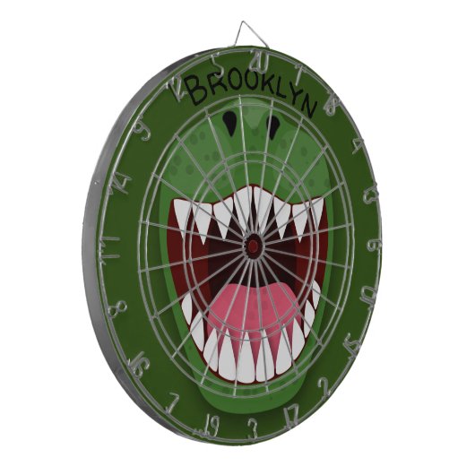 Funny T Rex Dinosaurier Cartoon Dartscheibe (Vorderseite Links)