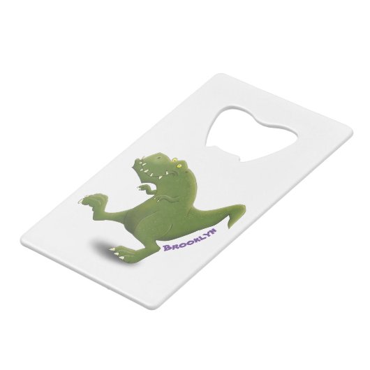 Funny T rex dinosaurier Cartoon Spaß Geldbeutel Flaschenöffner (Rückseite Schrägansicht)