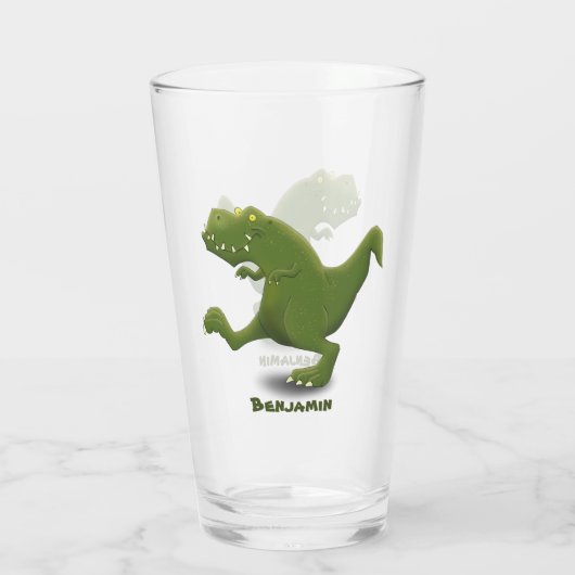 Funny T rex dinosaurier Cartoon Spaß Glas (Rückseite)