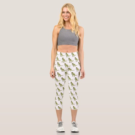 Funny T rex dinosaurier Illustration Capri Leggings (Vorderseite)