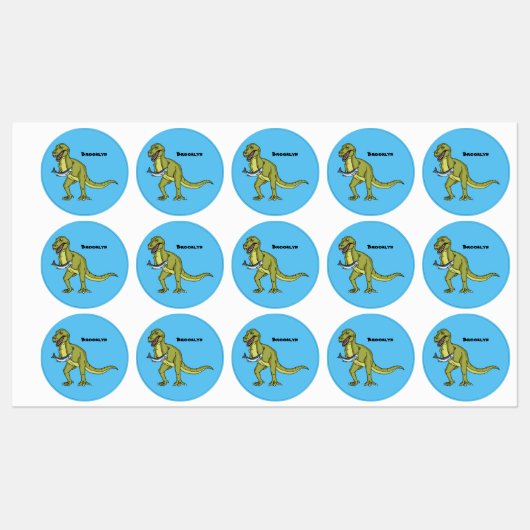 Funny T rex dinosaurier Illustration Etiketten (Blatt)