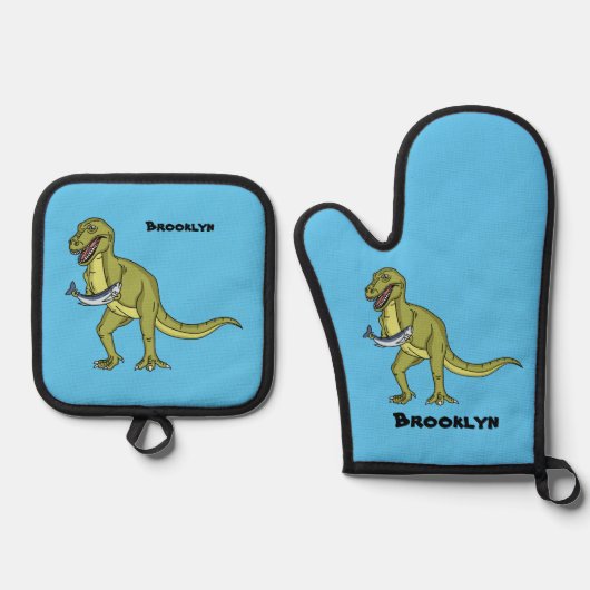 Funny T rex dinosaurier Illustration Ofenhandschuh & Topflappen-Set (Vorderseite)