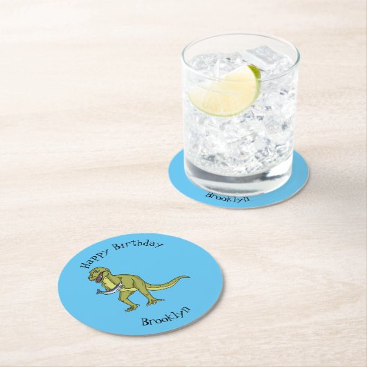 Funny T rex dinosaurier Illustration Runder Pappuntersetzer (Vor Ort)
