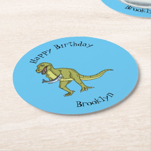 Funny T rex dinosaurier Illustration Runder Pappuntersetzer (Angewinkelt)