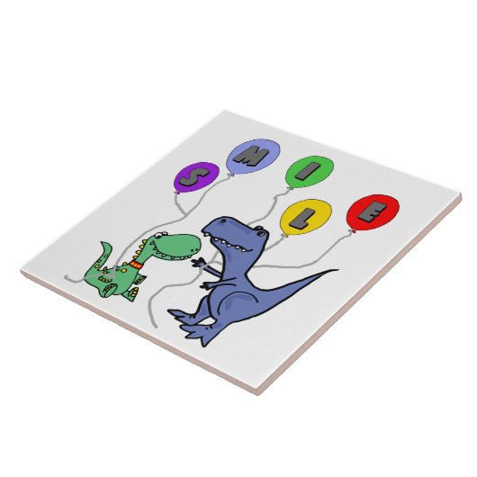 Funny T-rex Dinosaurier mit Lächelballons Fliese (Seite)
