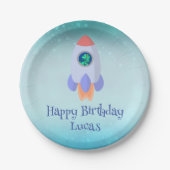 Funny T-rex Dinosaurier Rakete Kind Schulkind Gebu Pappteller (Vorderseite)