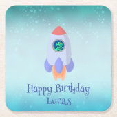 Funny T-rex Dinosaurier Rakete Kind Schulkind Gebu Rechteckiger Pappuntersetzer (Vorderseite)