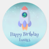 Funny T-rex Dinosaurier Rakete Kind Schulkind Gebu Runder Aufkleber (Vorderseite)