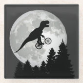 Funny T-Rex Fliegen auf dem Fahrrad mit Vollmond Glasuntersetzer (Vorderseite)