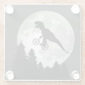 Funny T-Rex Fliegen auf dem Fahrrad mit Vollmond Glasuntersetzer (Rückseite)