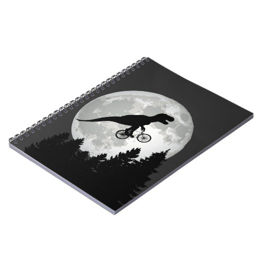 Funny T-Rex Fliegen auf dem Fahrrad mit Vollmond Notizblock (Linke Seite)