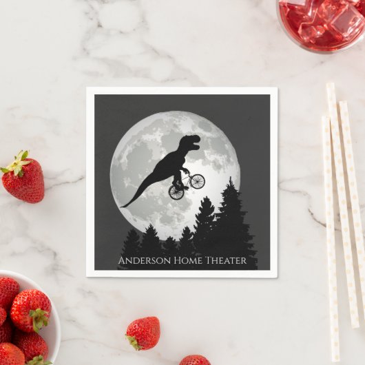 Funny T-Rex Fliegen auf dem Fahrrad und Vollmond Serviette (Beispiel)