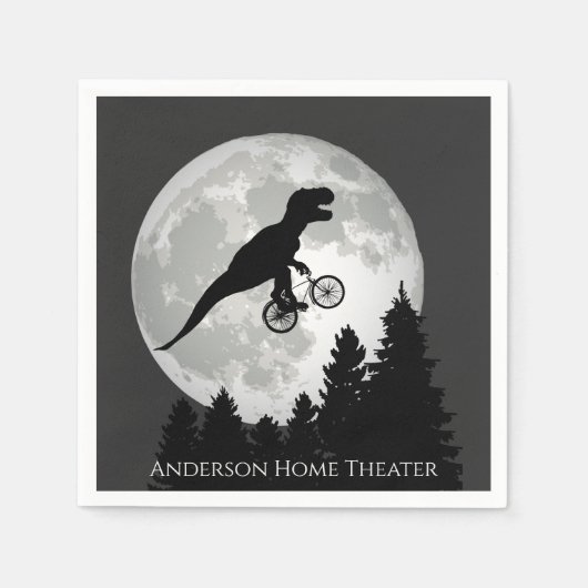 Funny T-Rex Fliegen auf dem Fahrrad und Vollmond Serviette (Vorderseite)