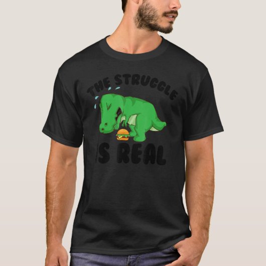 Funny T-rex Hamburger Geschenk Cool der Kampf ist  T-Shirt (Vorderseite)