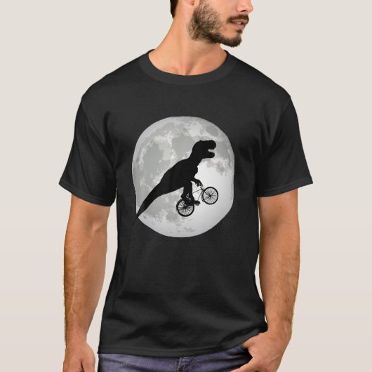 Funny T Rex Reitrad mit Vollmond Silhouette T-Shirt (Vorderseite)