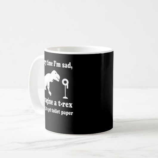 Funny T-Rex versucht, Toilettenpapier Geschenk zu Kaffeetasse (Vorderseite Links)