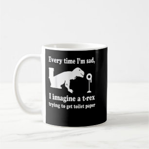 Funny T-Rex versucht, Toilettenpapier Geschenk zu Kaffeetasse