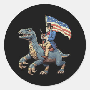 Funny T-Shirt Abe Lincoln Reiten A Dinosaur T-rex Runder Aufkleber