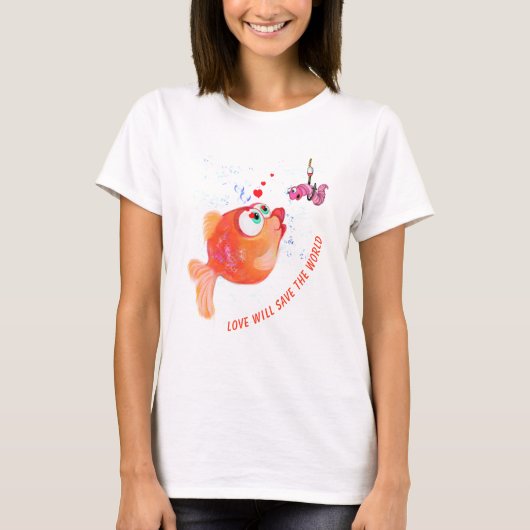 Funny T - Shirt Fish and Worm - Custom Text (Vorderseite)