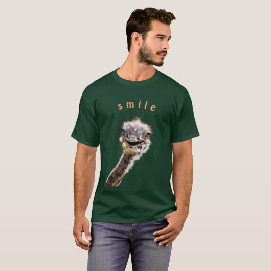 Funny T - Shirt mit Happy Ostrich - Custom Text (Vorne ganz)