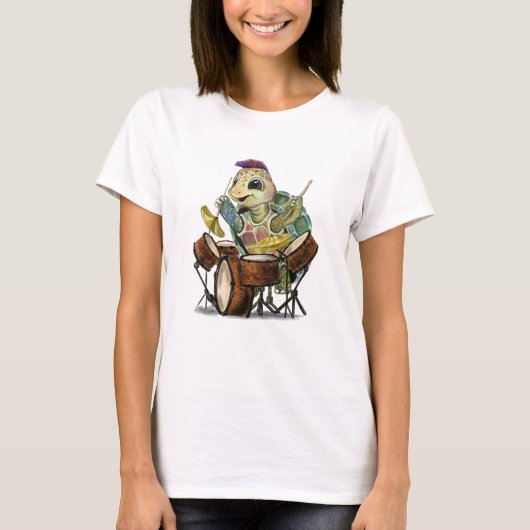 Funny T - Shirt mit Happy Turtle Drummer (Vorderseite)