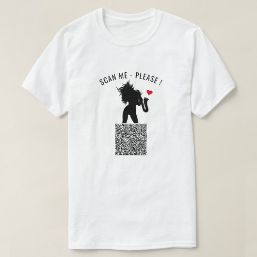 Funny T - Shirt mit QR Code Scan Info und Saxo Gir (Design vorne)