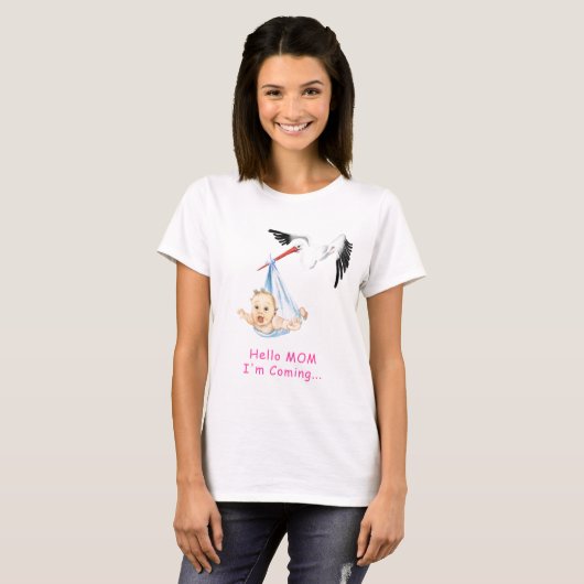 Funny T - Shirt Storch Carried Baby - Custom Text (Vorne ganz)