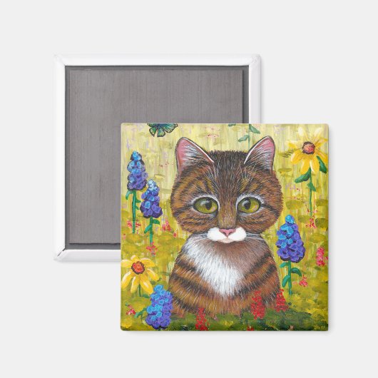 Funny Tabby Cat Blume Creationarts Magnet (Vorderseite/Rückseite)