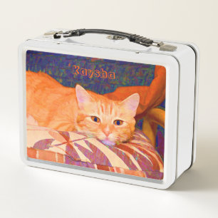 Funny Tabby Cat Bright Orange Niedlich Metall Brotdose