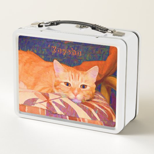 Funny Tabby Cat Bright Orange Niedlich Metall Brotdose (Rückseite)