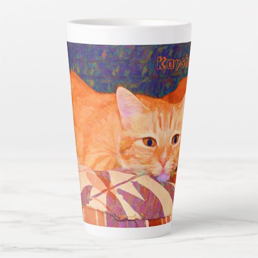 Funny Tabby Cat Bright Orange Niedlich Milchtasse (Vorderseite)