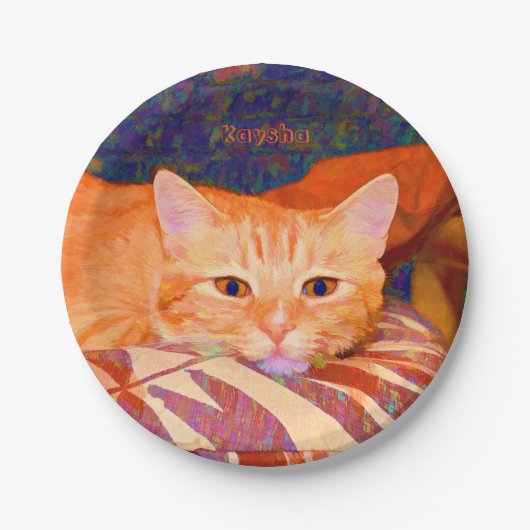 Funny Tabby Cat Bright Orange Niedlich Pappteller (Vorderseite)