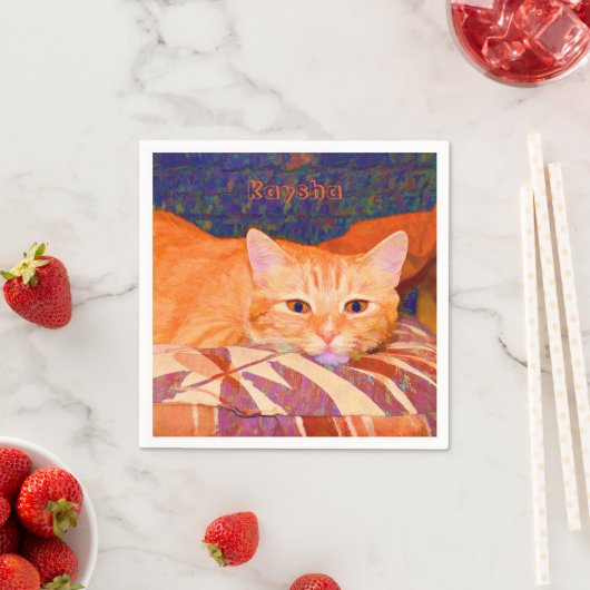 Funny Tabby Cat Bright Orange Niedlich Serviette (Beispiel)
