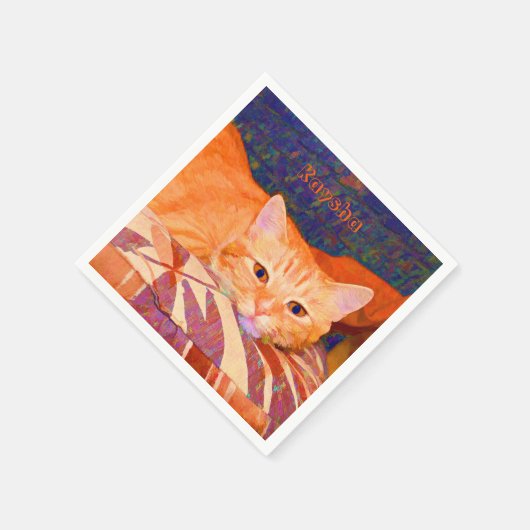 Funny Tabby Cat Bright Orange Niedlich Serviette (Ecke)