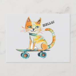 Funny Tabby Cat Skateboarding Postcard Postkarte
